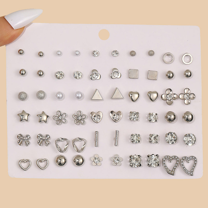 30pcs Flower Heart Rhinestone Stud Earrings Set